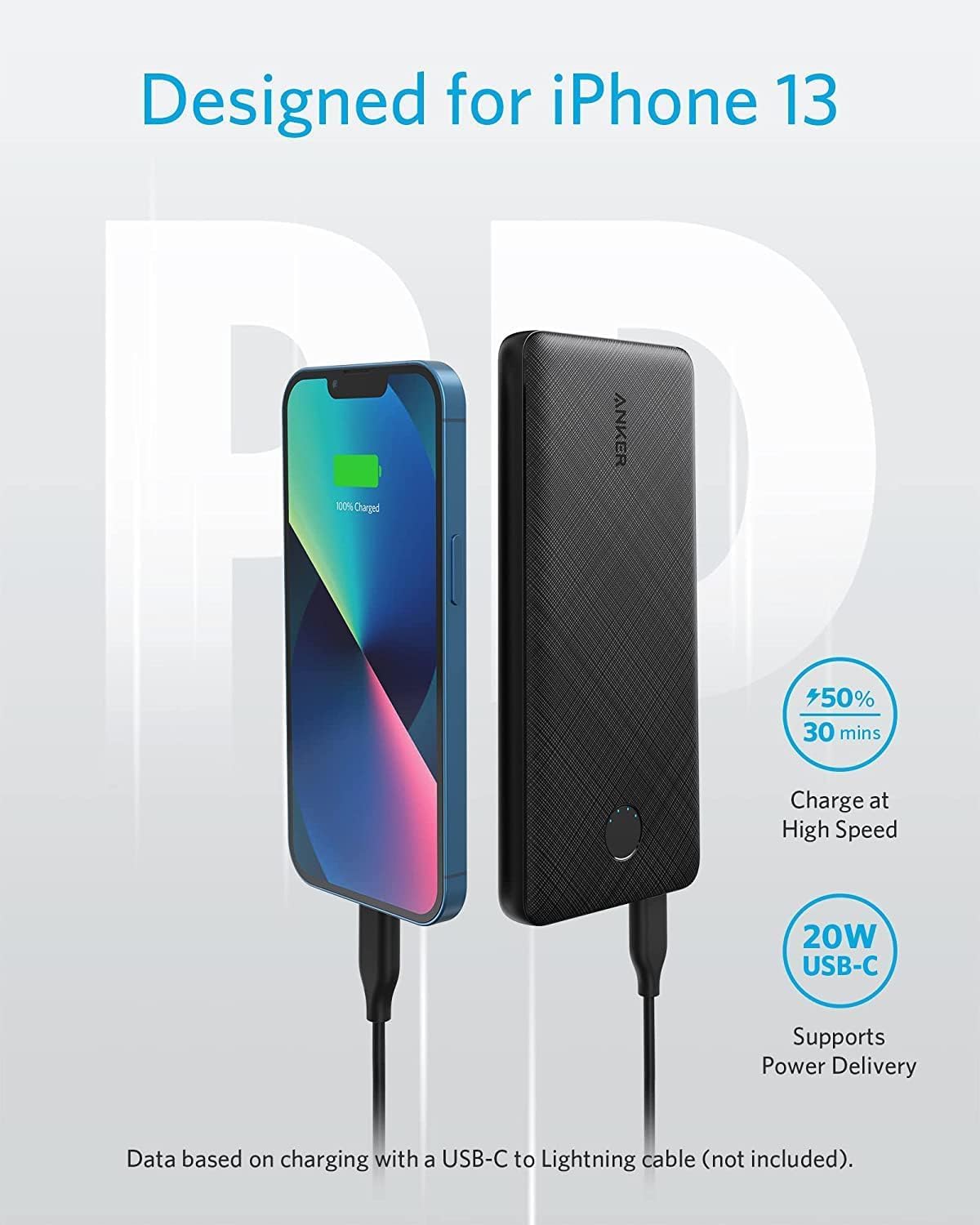 Anker Portable Charger, USB-C PortableCharger 10000mAh with 20W Power Delivery, 523 Power Bank (PowerCore Slim 10K PD) for iPhone 14/13/12 Series, S10, Pixel 4 and More (Black)