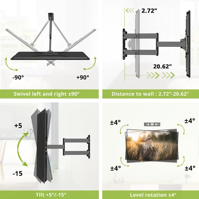 USX MOUNT Full Motion Tilting Swivel TV Wall Mount for 23-55 Inch TVs with Max VESA 400x400mm & 77lbs