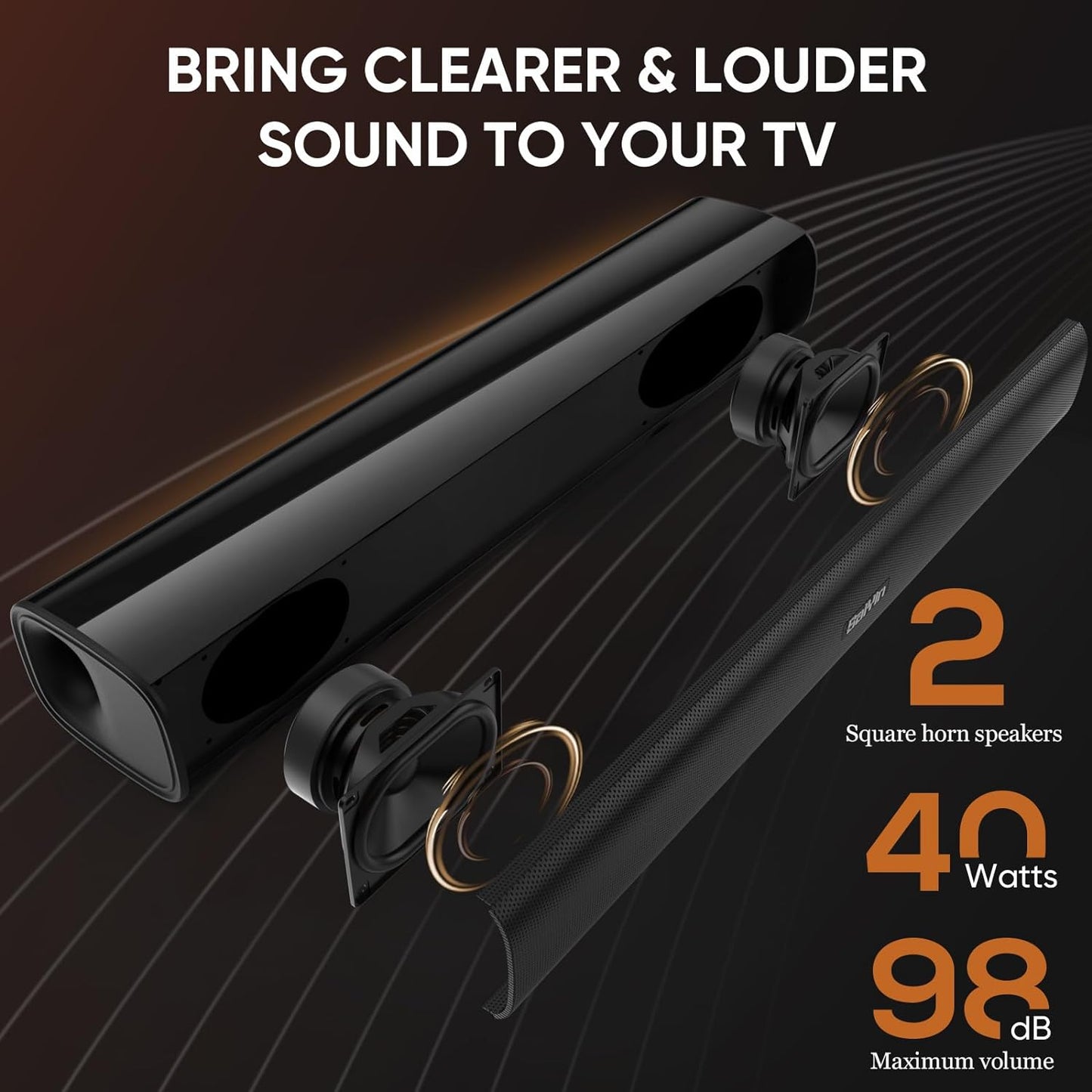 Saiyin Sound Bars for TV, 40 Watts Small Soundbar for TV,Surround Sound System TV Sound Bar Speakers with Bluetooth/Optical/AUX