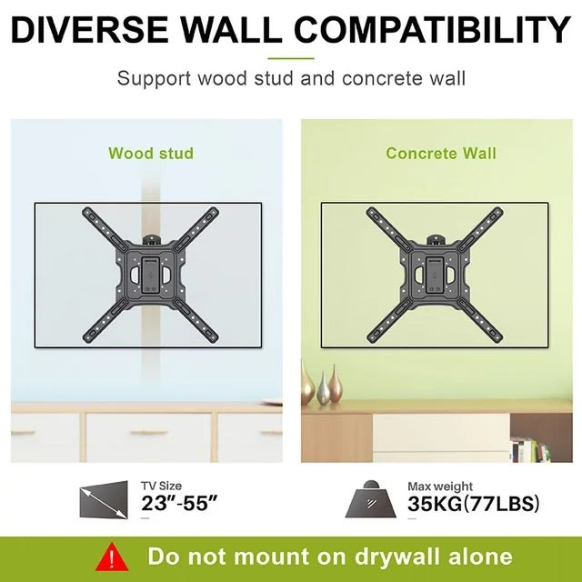 USX MOUNT Full Motion Tilting Swivel TV Wall Mount for 23-55 Inch TVs with Max VESA 400x400mm & 77lbs