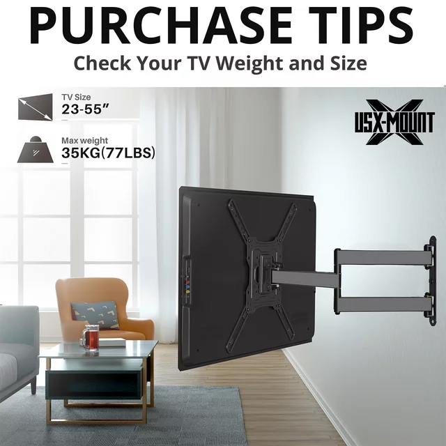 USX MOUNT Full Motion Tilting Swivel TV Wall Mount for 23-55 Inch TVs with Max VESA 400x400mm & 77lbs